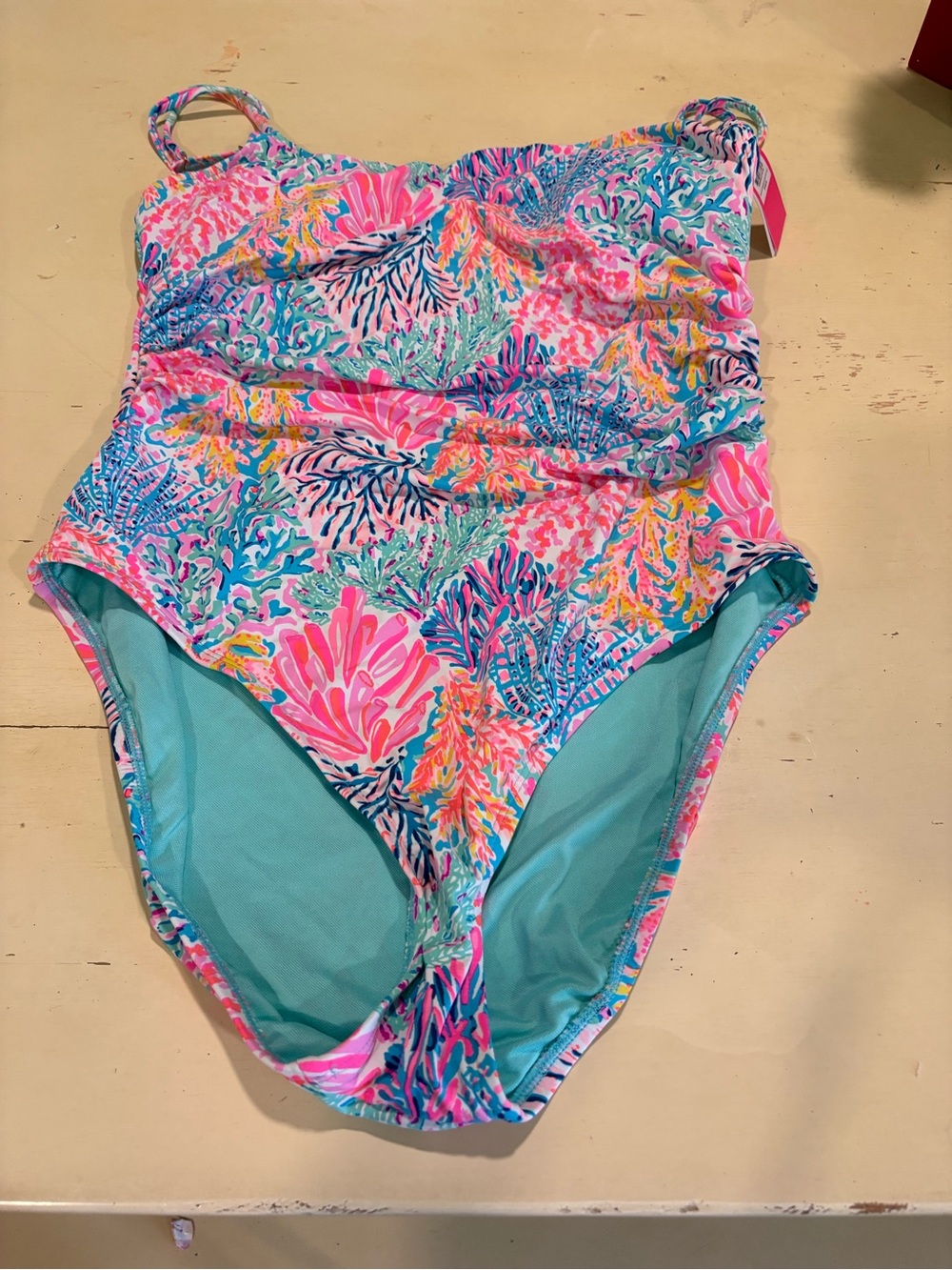 Lilly Pulitzer One-Piece Swim Suit - Pink & Aqua Coral Print nwt 12